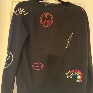 Aqua Black Sweater with Multicolor Embroidered Motifs